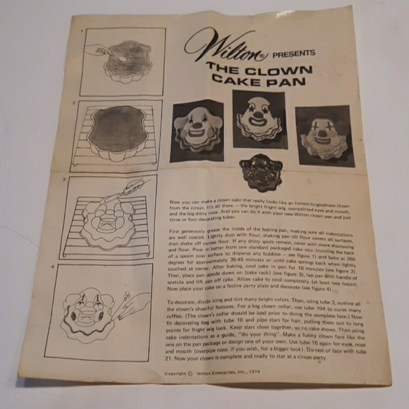 Wilton 1974  Clown face cakepan/mold original pw - Picture 4 of 5